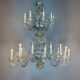 Venetian chandelier in gilded Murano glass, 24 light sources, three tiers, circa 1940.