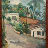 View of a palm-tree alley on an island, 20th century