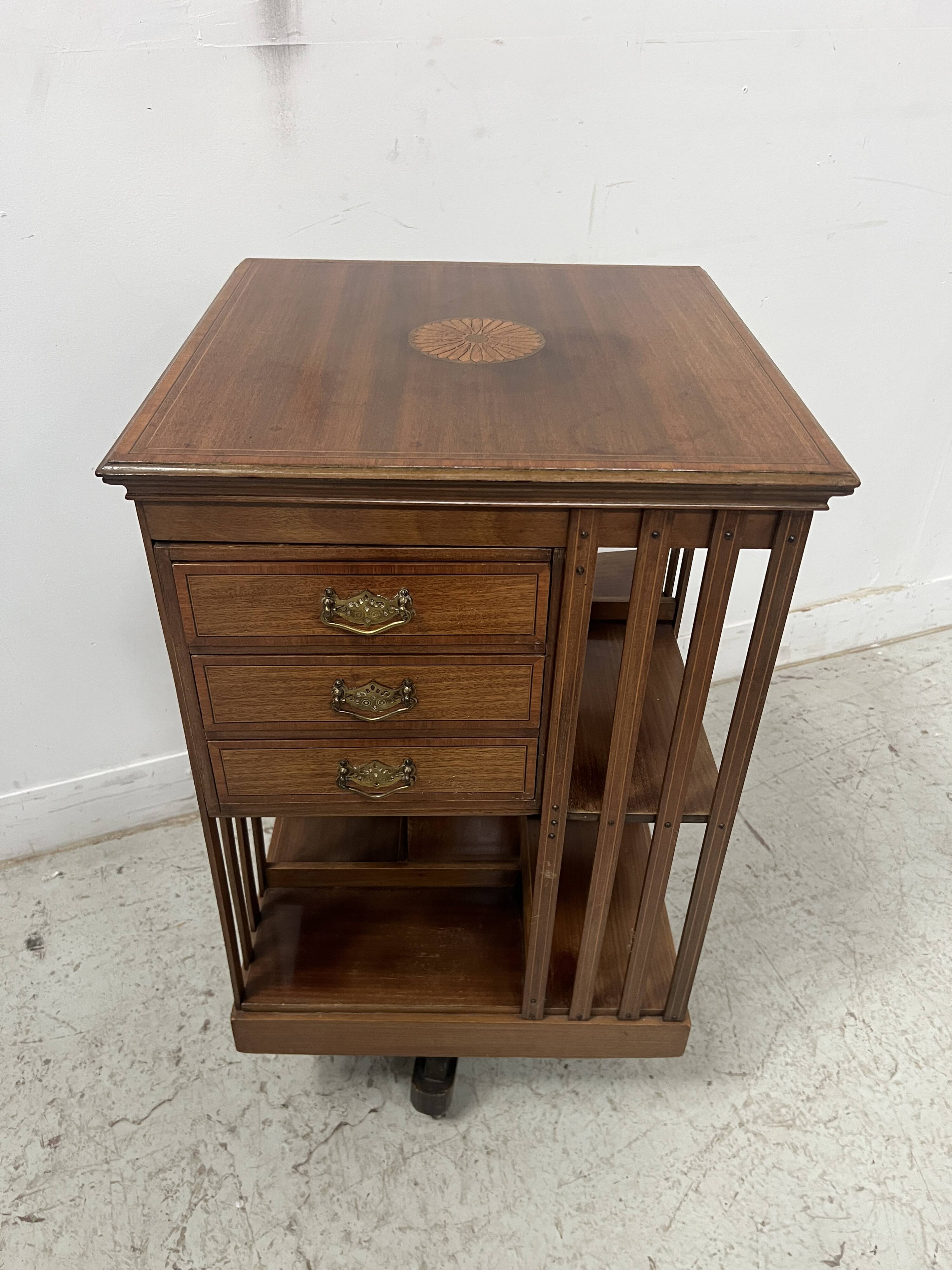 20th Century Mahogany Revolving Bookcase with Marquetry Top