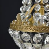 Hot air balloon chandeliers with glass tassels.