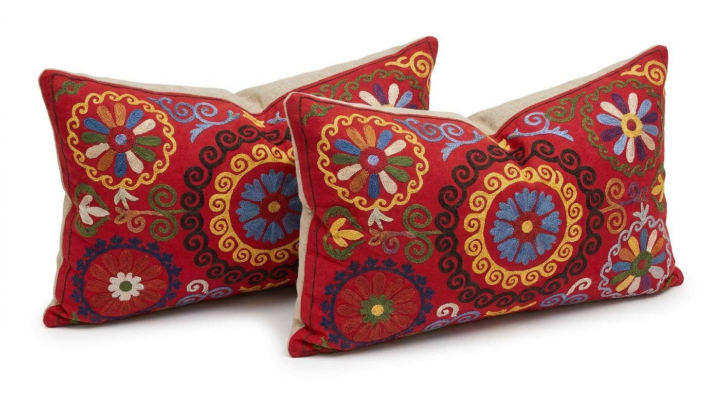 Set of 2 vintage embroidered cushion covers 41x84 cm