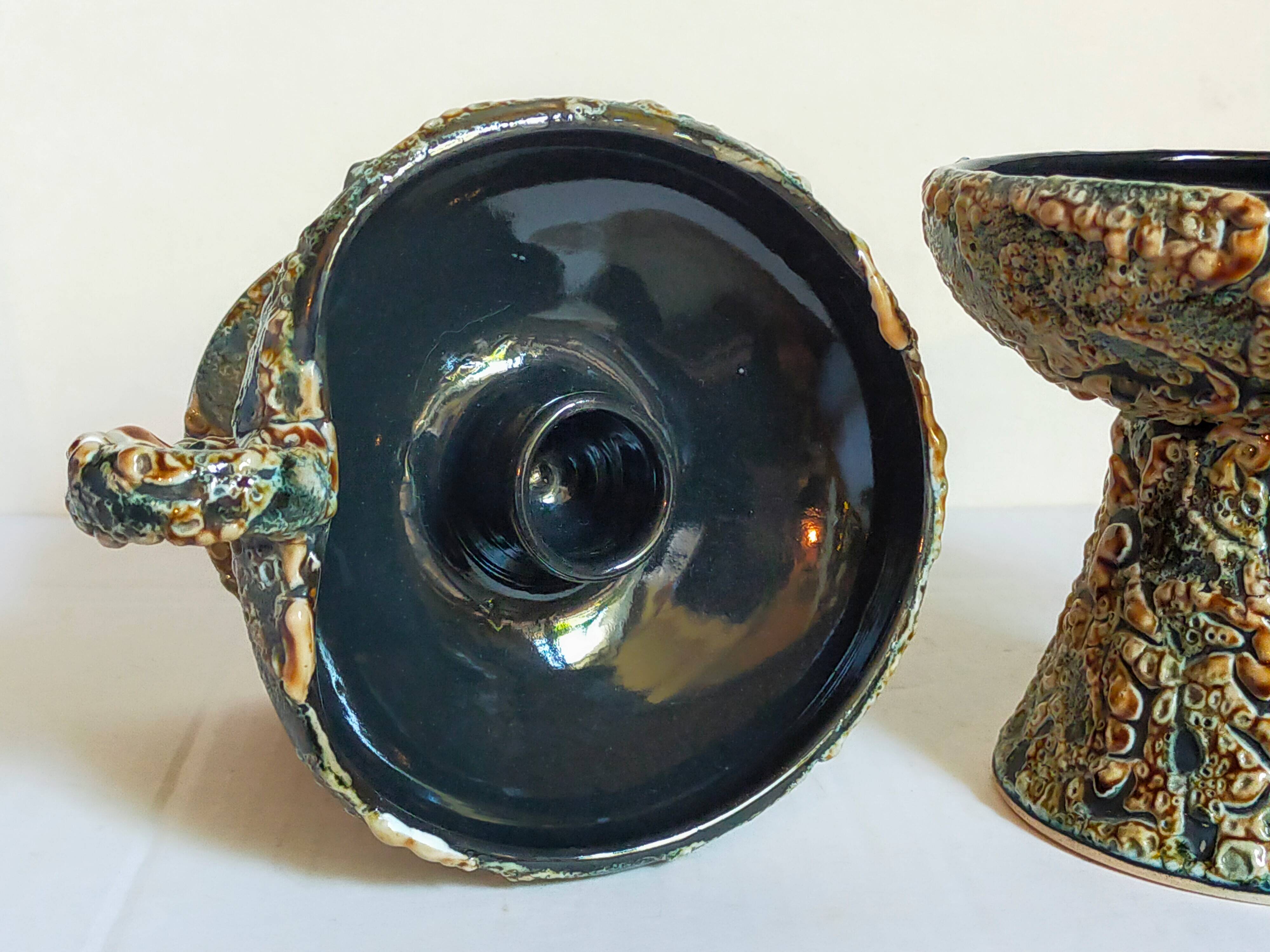 Pair of vintage Vanoise honey foam ceramic candlesticks