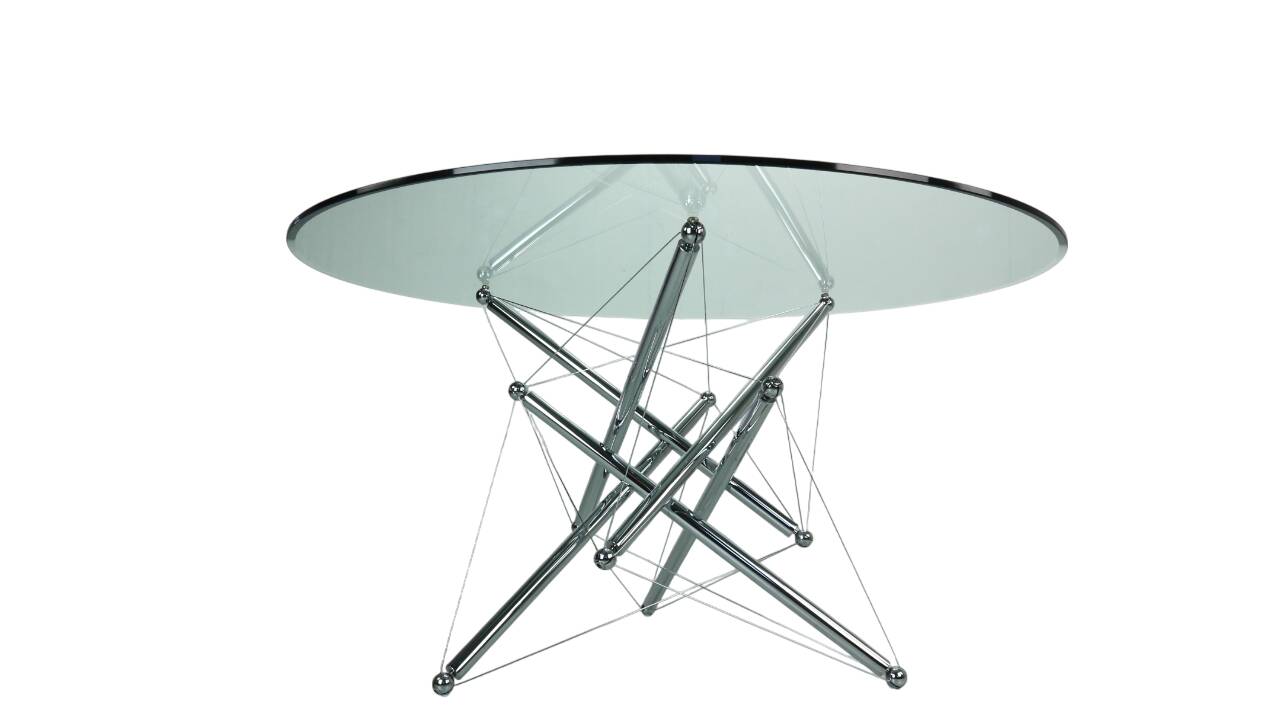 Theodore Waddell for Cassina 714 Tensegrity Chromed Steel Dining Table, 1980s