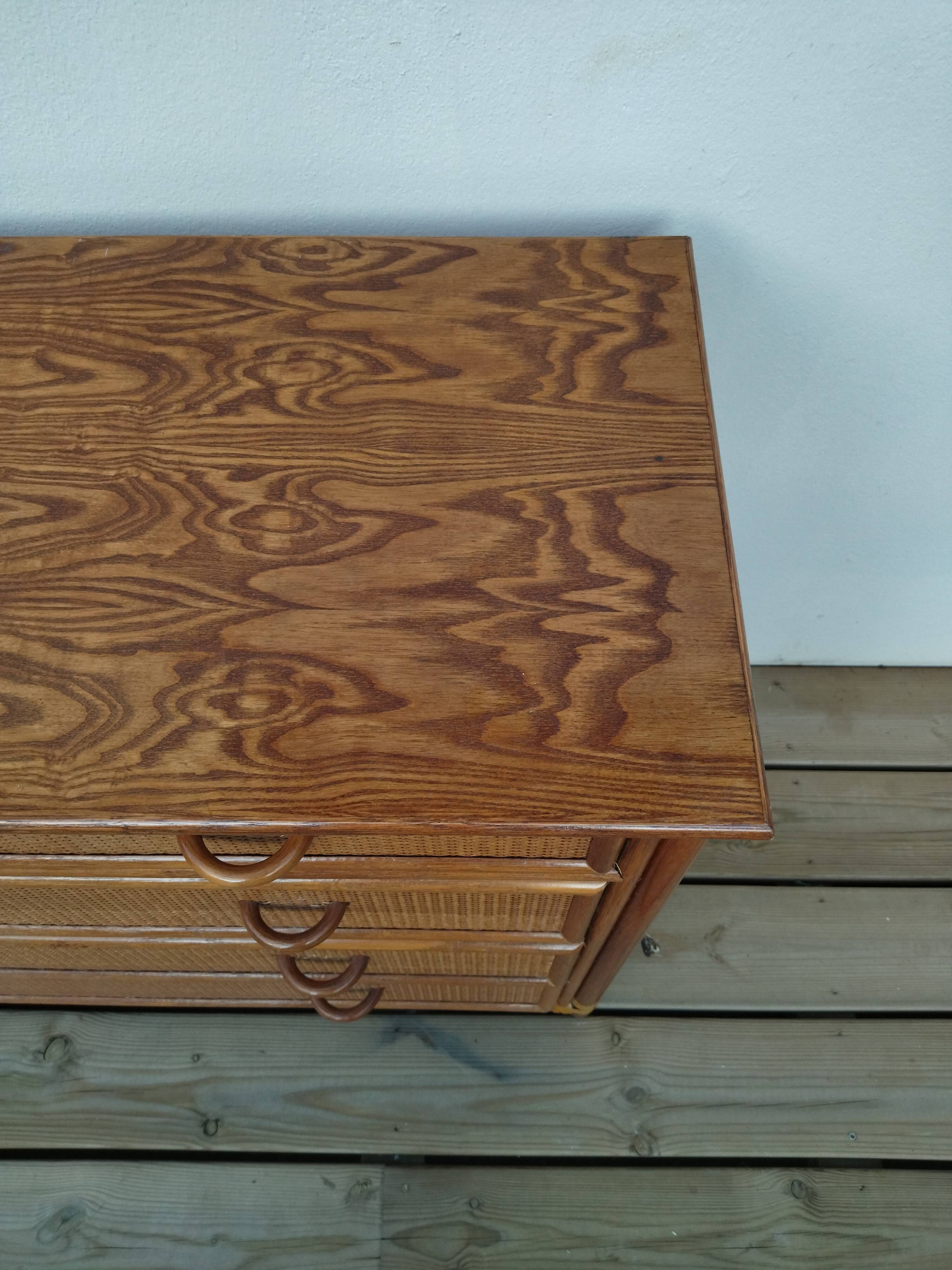 Vintage bamboo and raffia chest of drawers