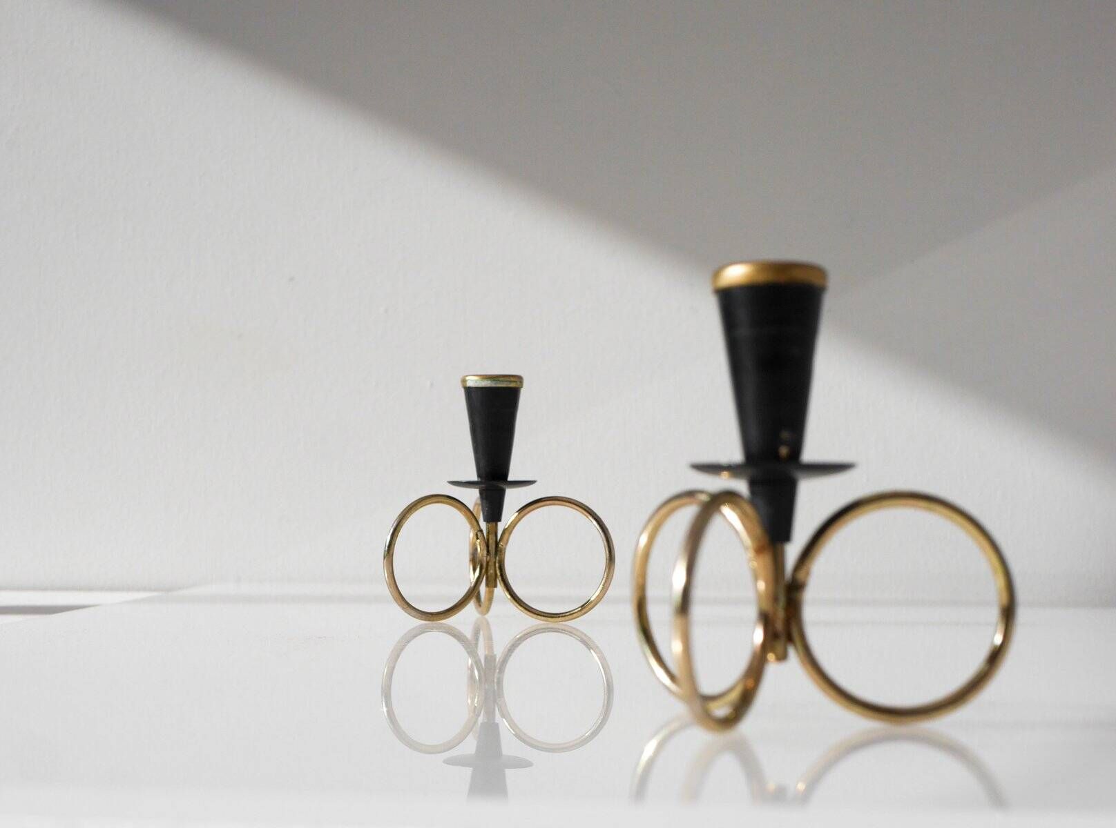 Mid-century modern metal candlestick holders by Gunnar Ander for Ystad Metal, Sweden, set of 2