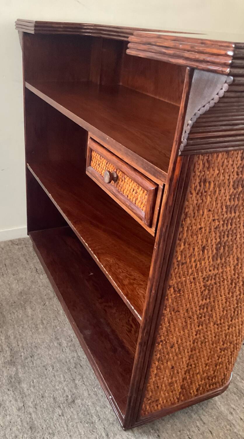 Vintage wooden and rattan counter bar