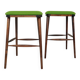 A pair of wood bar stools- Green premium wool - Rustic style/MCM