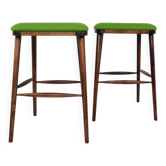 A pair of wood bar stools- Green premium wool - Rustic style/MCM