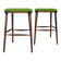 A pair of wood bar stools- Green premium wool - Rustic style/MCM
