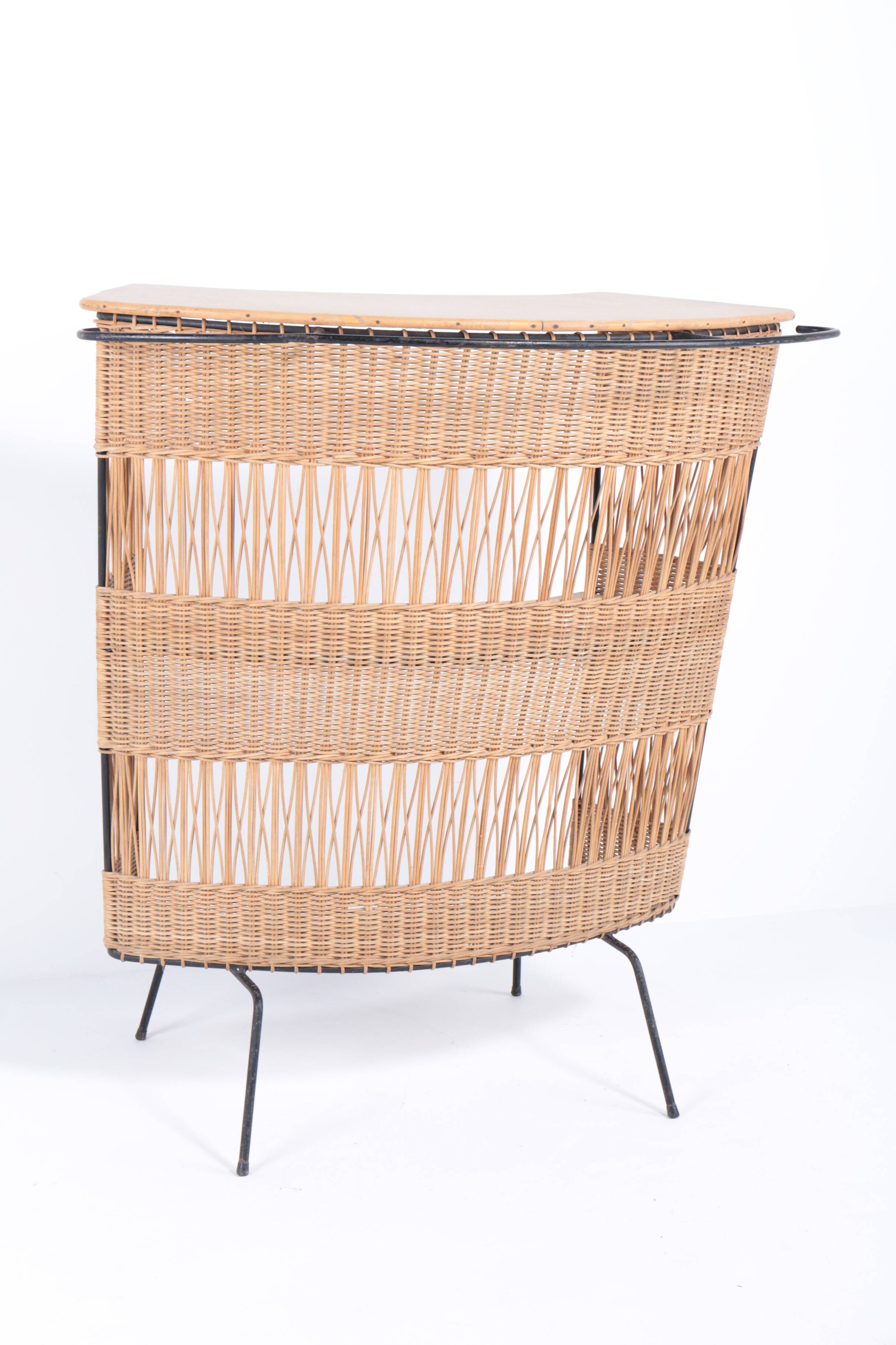 Vintage rattan and metal bar, 60s