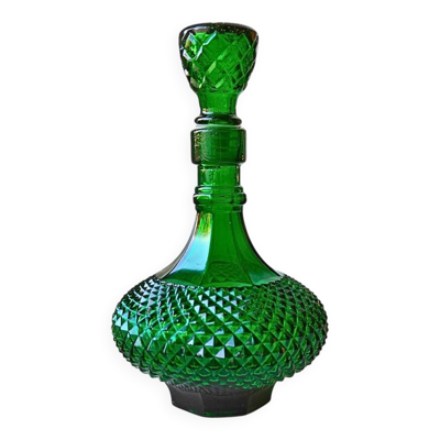 Carafe italienne verte à motif diamant Empoli de style moderne du milieu du siècle