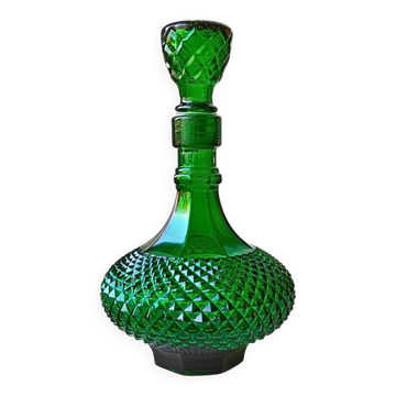 Carafe italienne verte à motif diamant Empoli de style moderne du milieu du siècle
