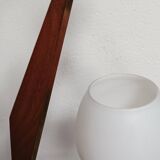 Teak, brass and opaline pendant light, Italy 1960