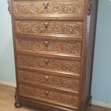 Commode à tiroirs ancienne en noyer italien du XIXe siècle