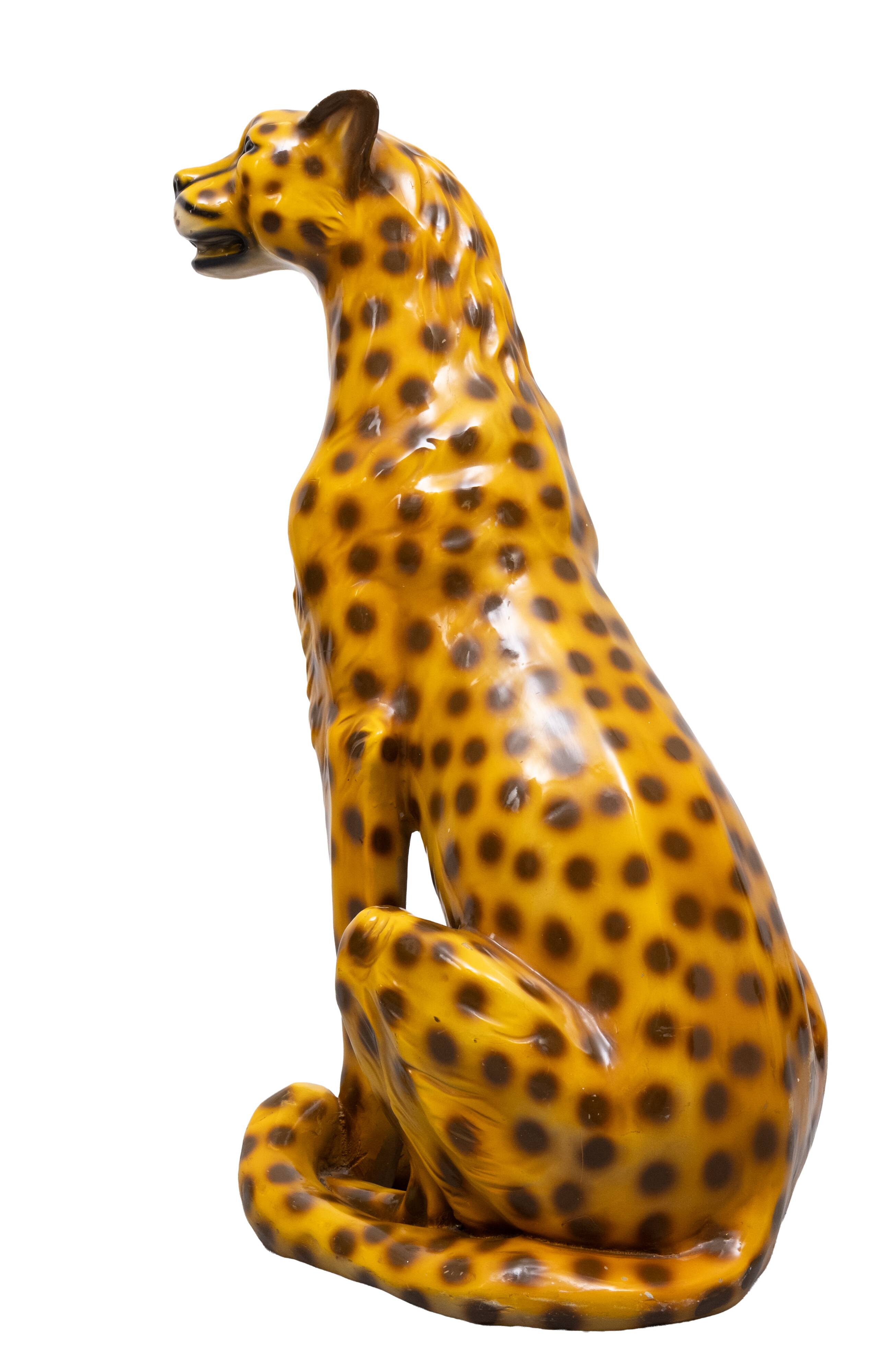 Italian Ceramic Monumental Cheetah Big Cat Statue 1970s