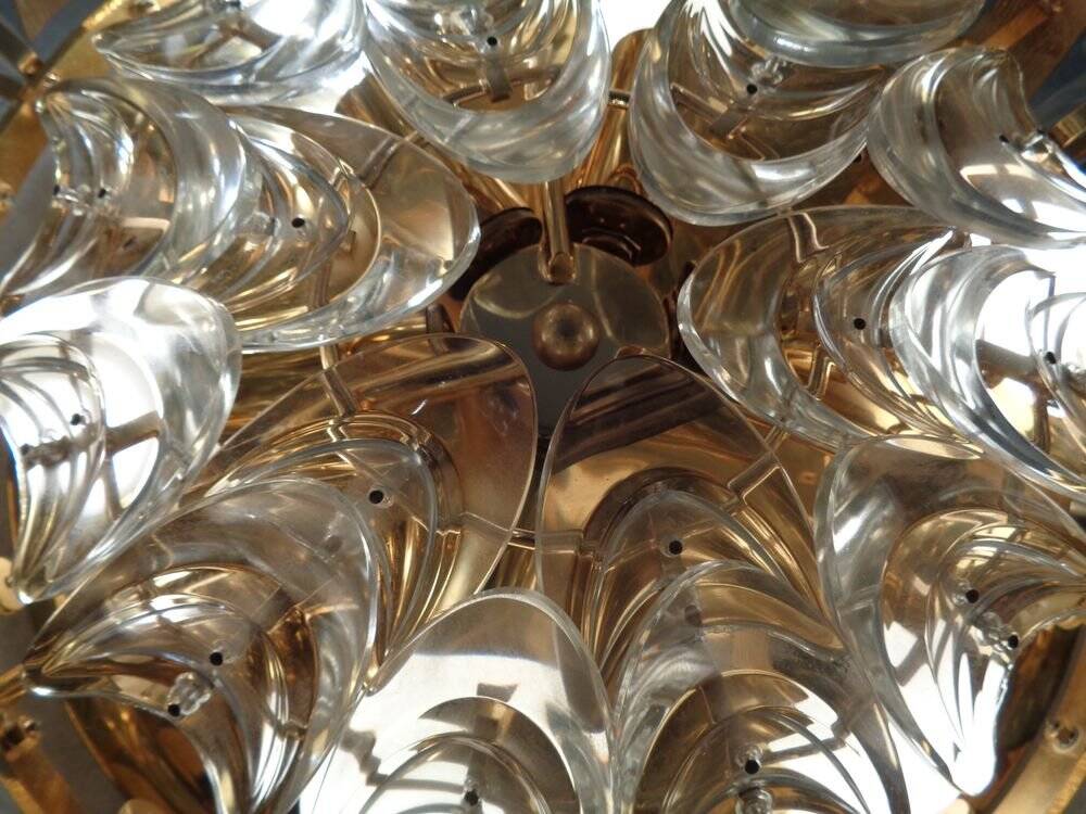 Large gilded brass and crystal glass ceiling lamp by Ernst Palme for Palwa, 1960s