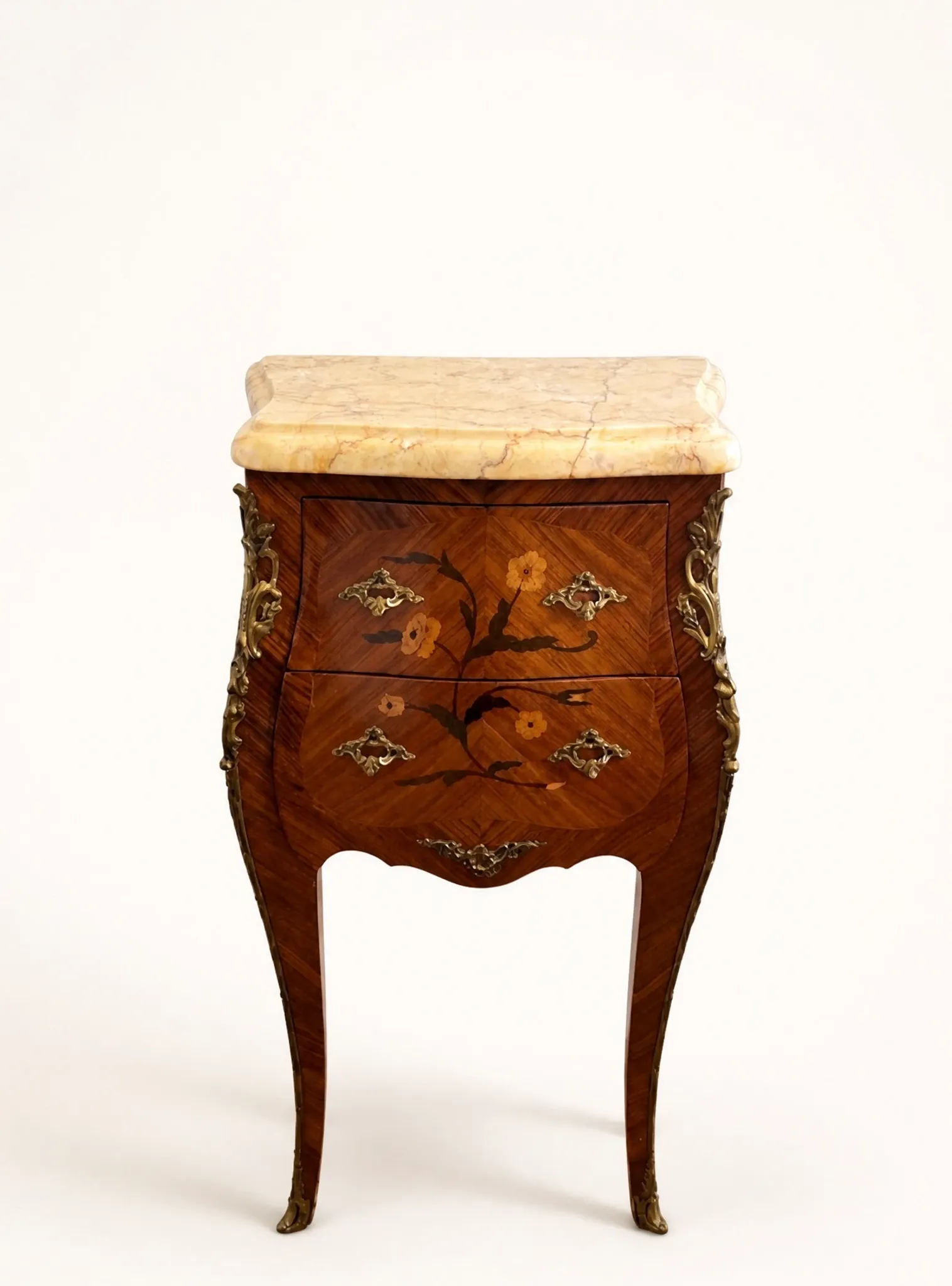 Vintage Marble Top Nightstand, Louis XV French Bedside Table