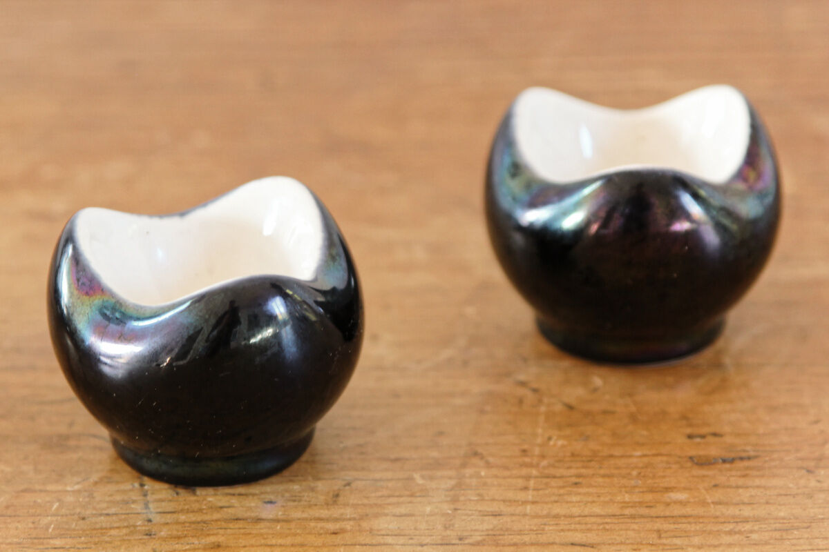 Lot of iridescent earthenware salerons