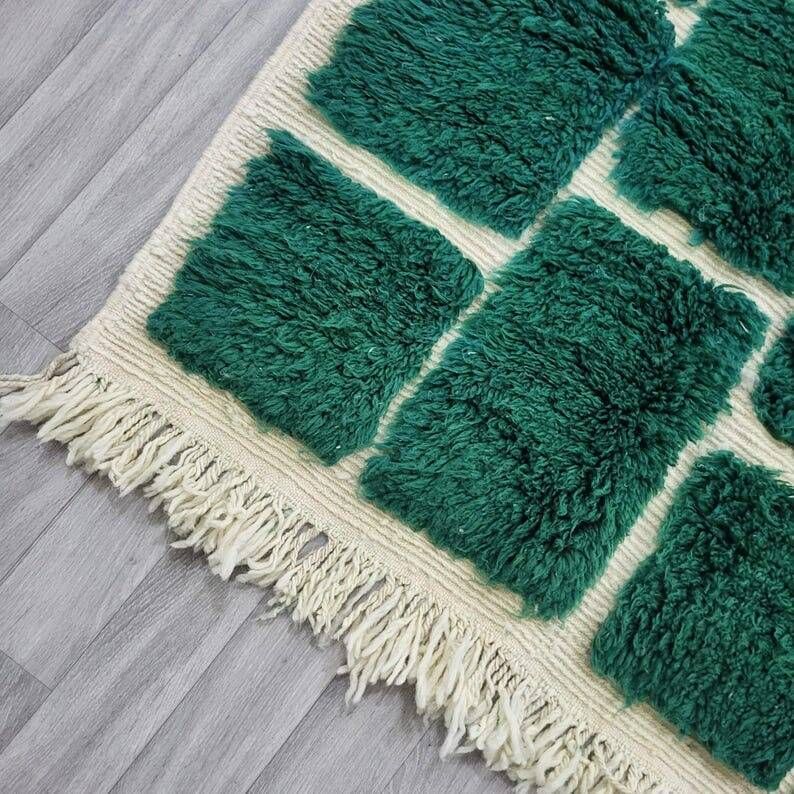 Tapis en laine pure fait main traditionnel vert traditionnel 1,5/2,5 m