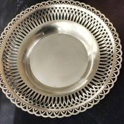 Silver metal bread basket openwork model