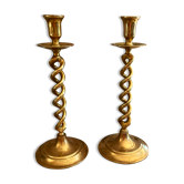 Old pair of twisted candle holders in gilded bronze 32.5cm