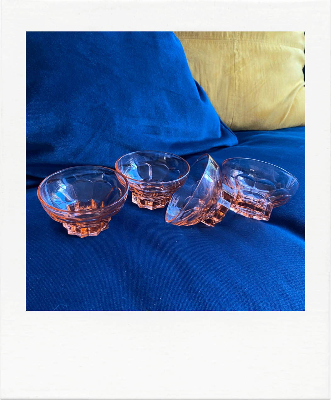 4 Glasses / Cups in translucent pink glass