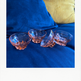 4 Glasses / Cups in translucent pink glass
