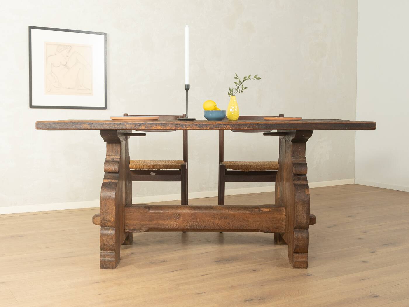 Striking brutalist solid wood table, circa 1970