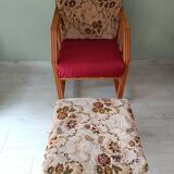 Vintage solid wood armchair and footstool
