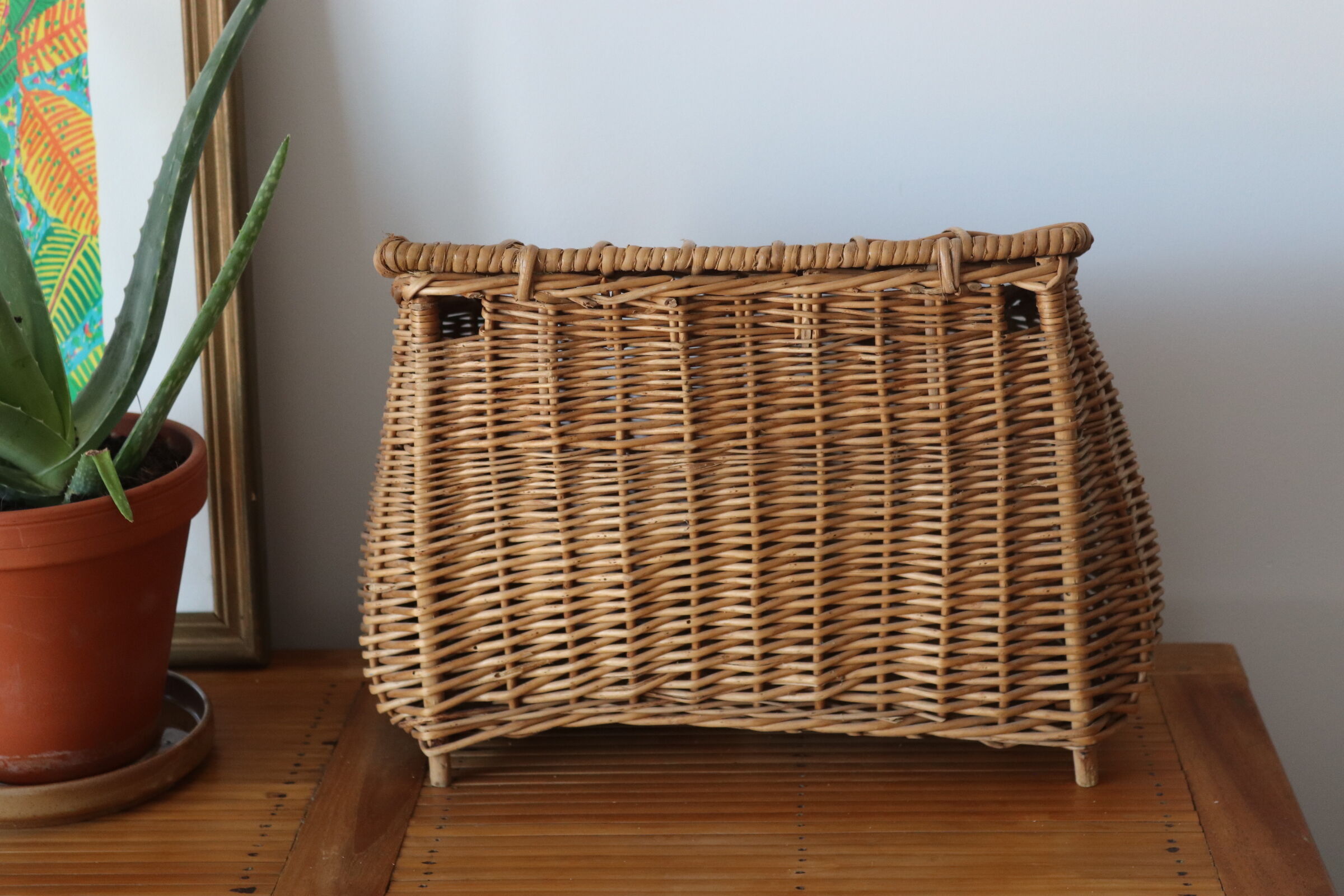 Old wicker fishing basket