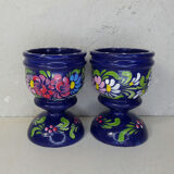 Pair of folk ethnic art coquetiers in vintage turned wood