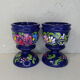 Pair of folk ethnic art coquetiers in vintage turned wood