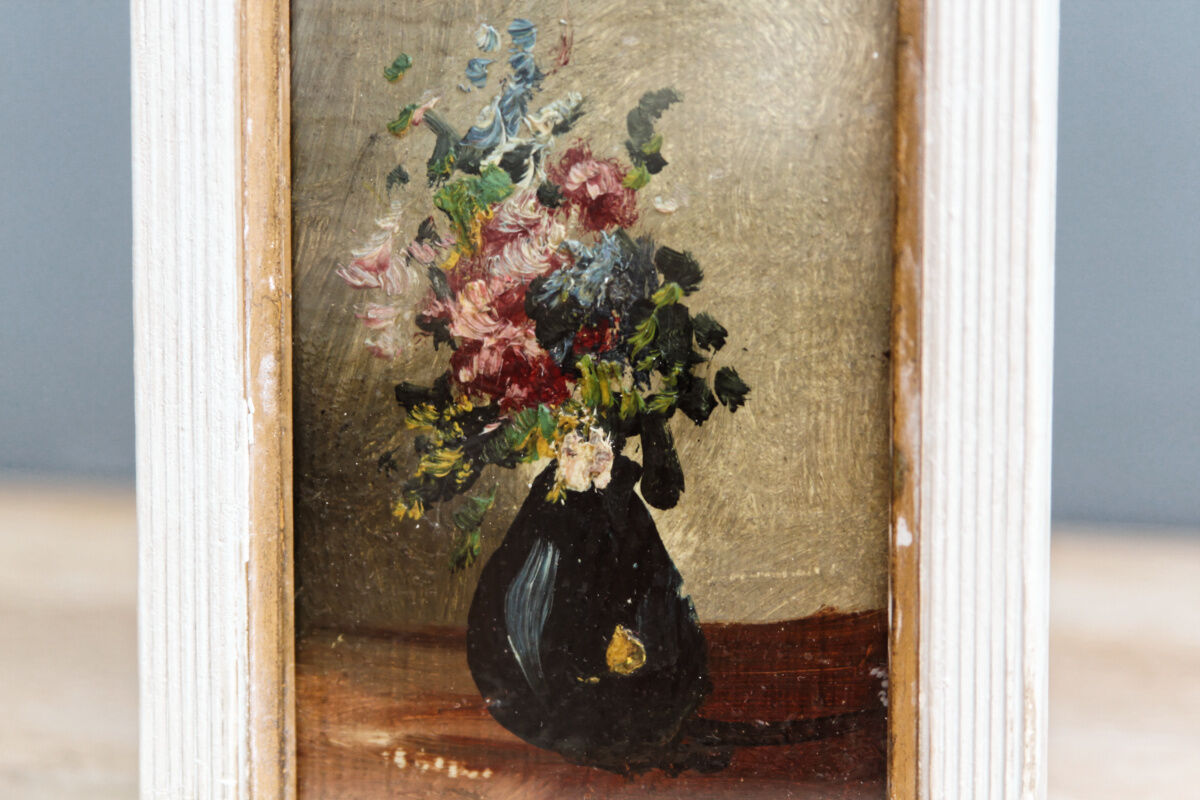 Oil on miniature panel - bouquet of flowers
