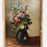 Huile sur panneau miniature - bouquet de fleurs