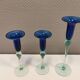 Royal Copenhagen set of 3 candle holders, model Harlequin in blue/turquoise glass.