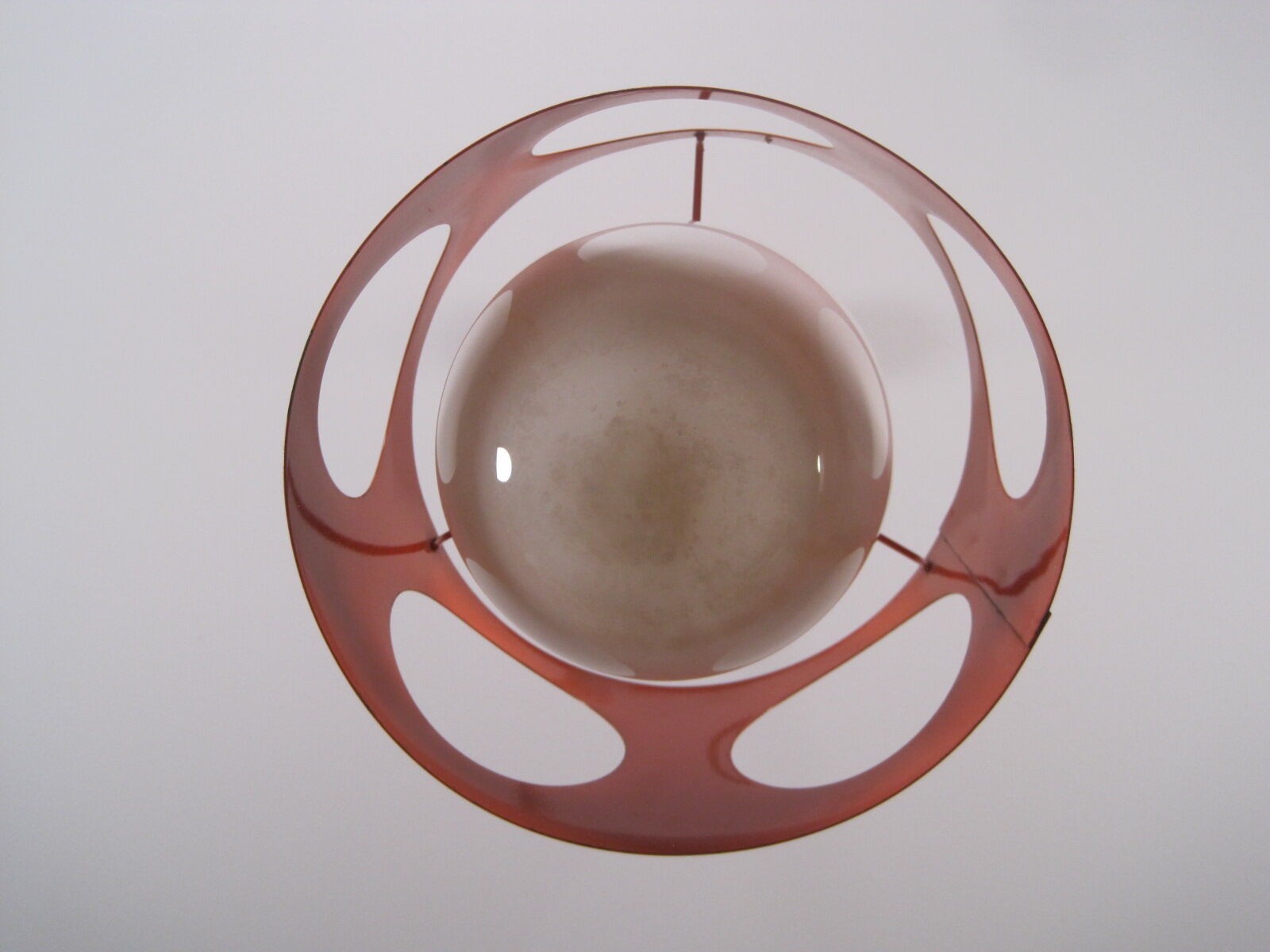 Suspension ball space age seventies in openwork metal orange laca circa 1970