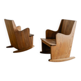 Vintage Swedish Wooden Pine Rocking Chairs by Axel Einar Hjorth, 1930s