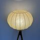 Lampadaire vintage tripode teck et abat-jour cocoon