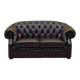 Original English Chesterfield 2-Seater Sofa - Vintage Oxblood Leather