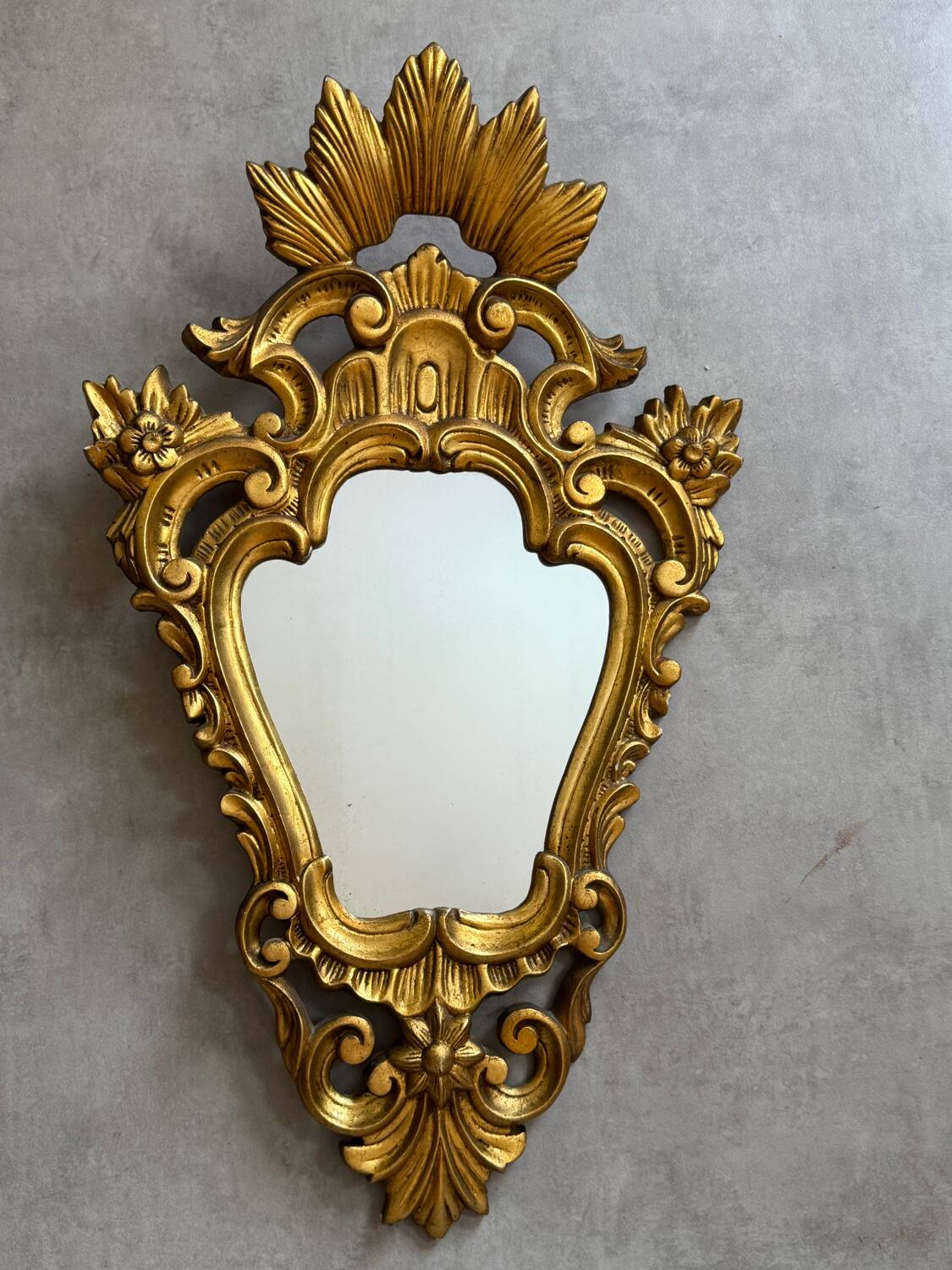 Antique golden cornucopia mirror from the 1950s, France.