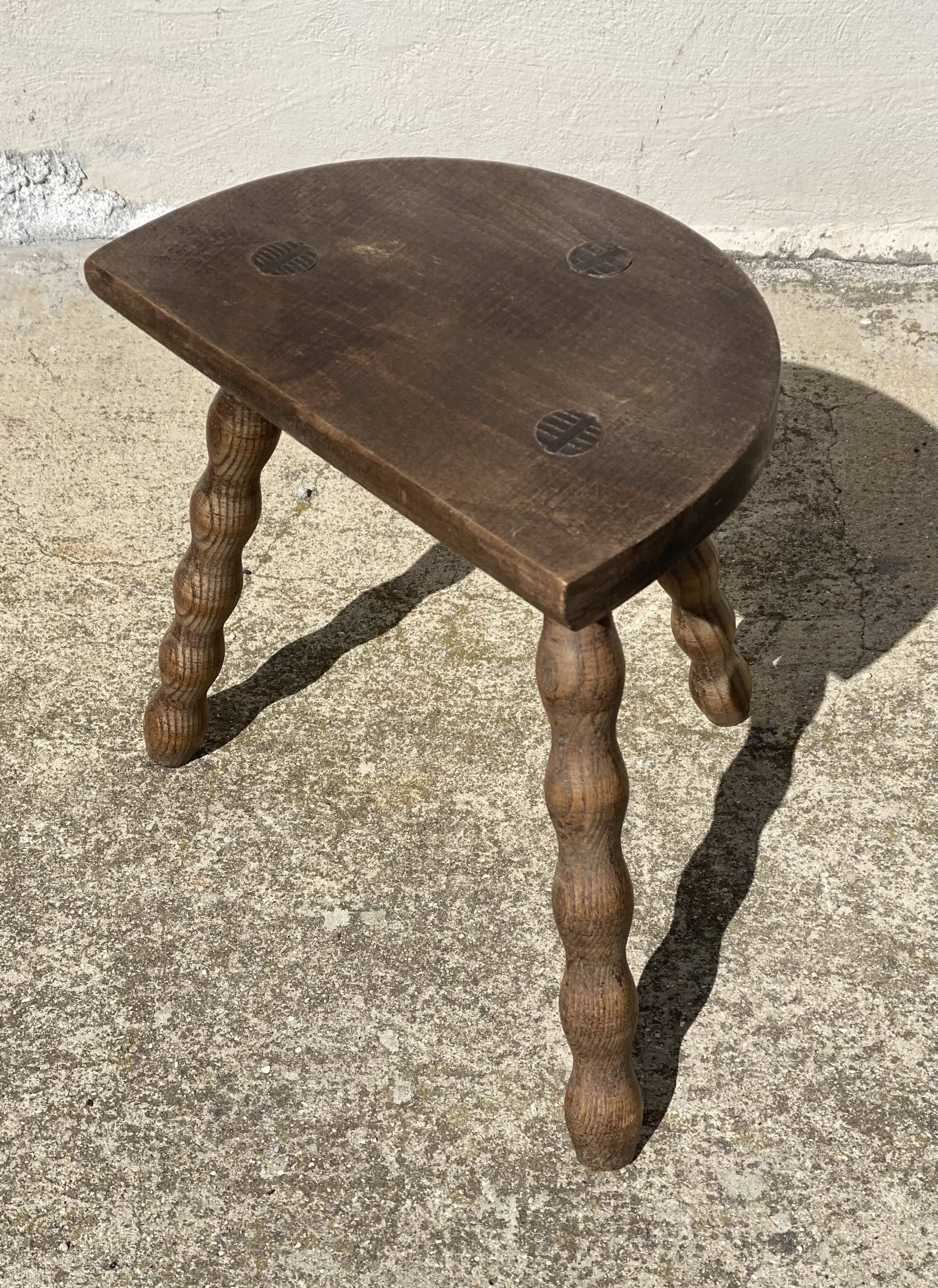 Vintage 1950s half-moon tripod stool