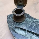 Ancien encrier, base marbre et encriers (x2)  en bronze ciselé, 19ème