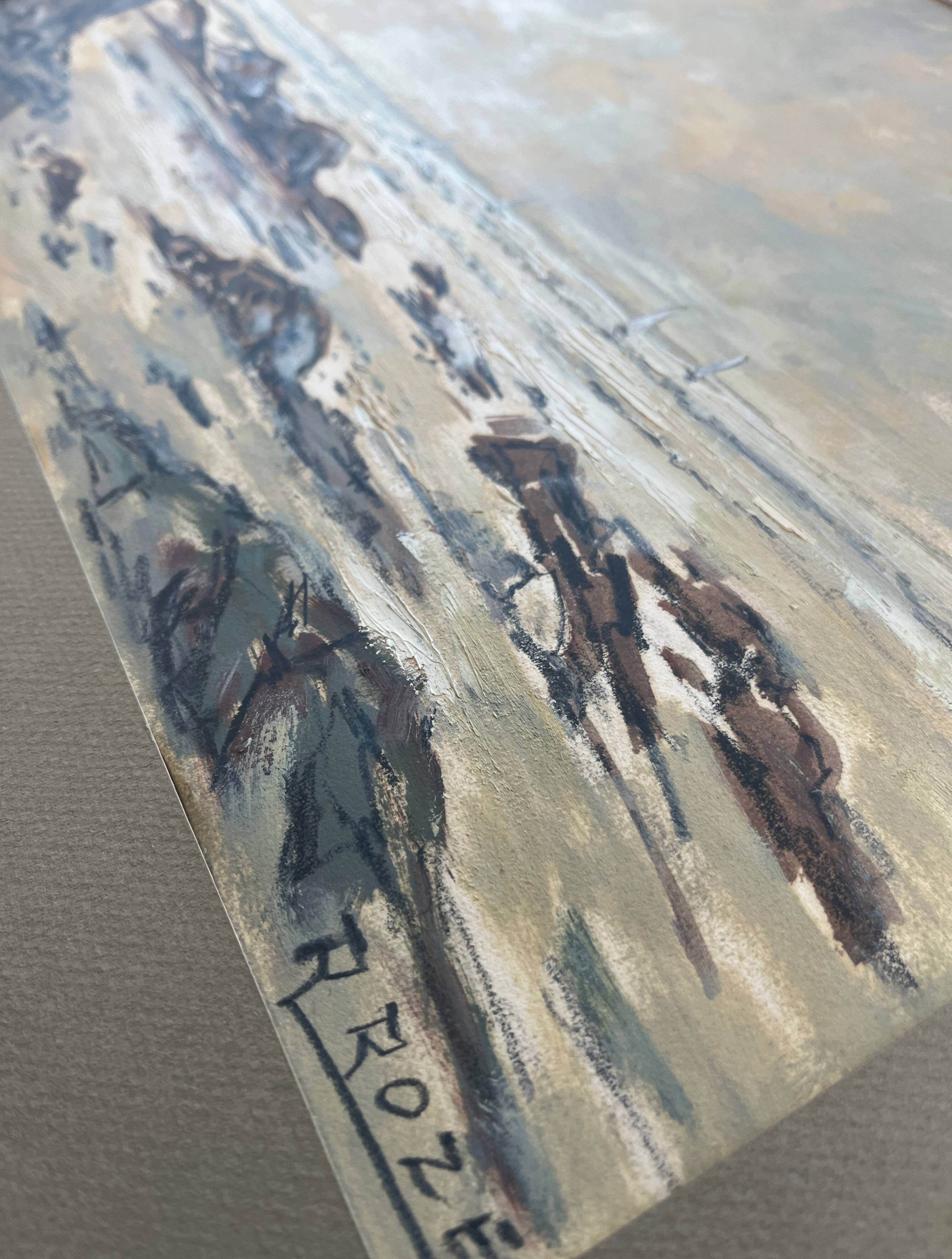 HSP painting "Varangeville Beach" by Roger ROZET (1915-2001) Normandy