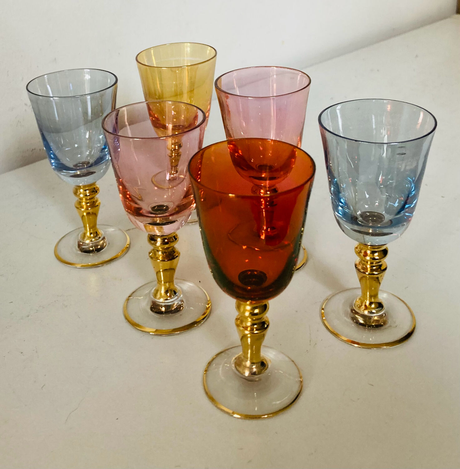 6 blown crystal liqueur glasses from Bohemia, 1960s