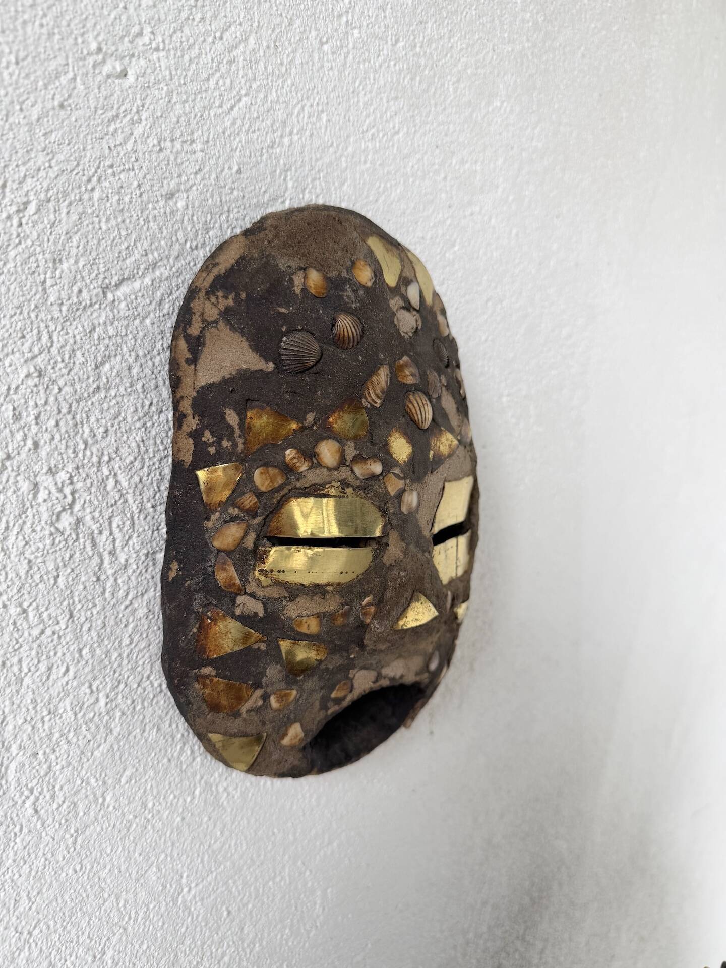 Ancient African mask Luba wood and shell
