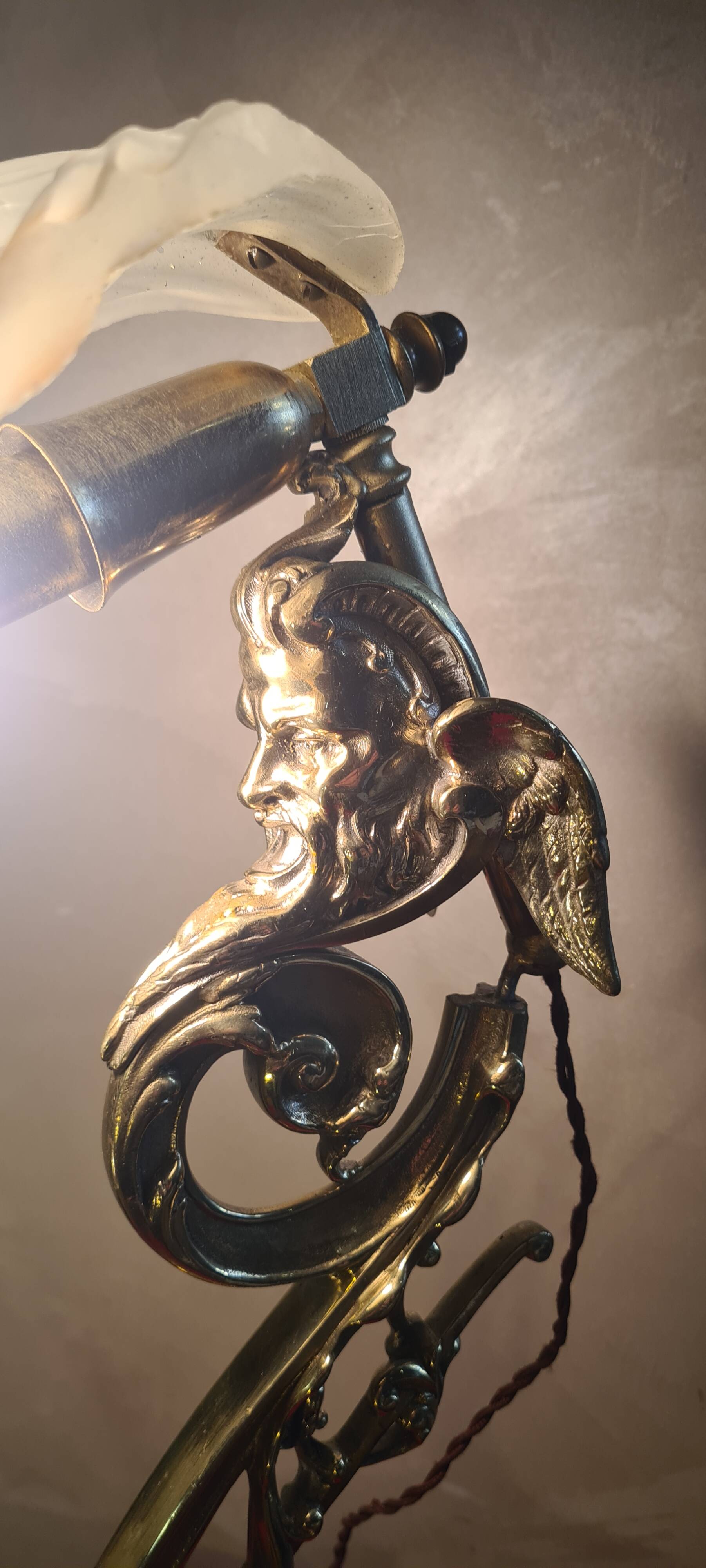 gilded bronze lamp 58x25x6kg glass shell lampshade 1960 original electric o