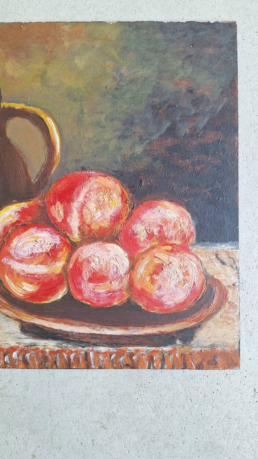 Still life with fruit, oil on hardboard