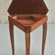 Musical coffee table of triangular shape, fruit wood, tray and feet with marquetry décor