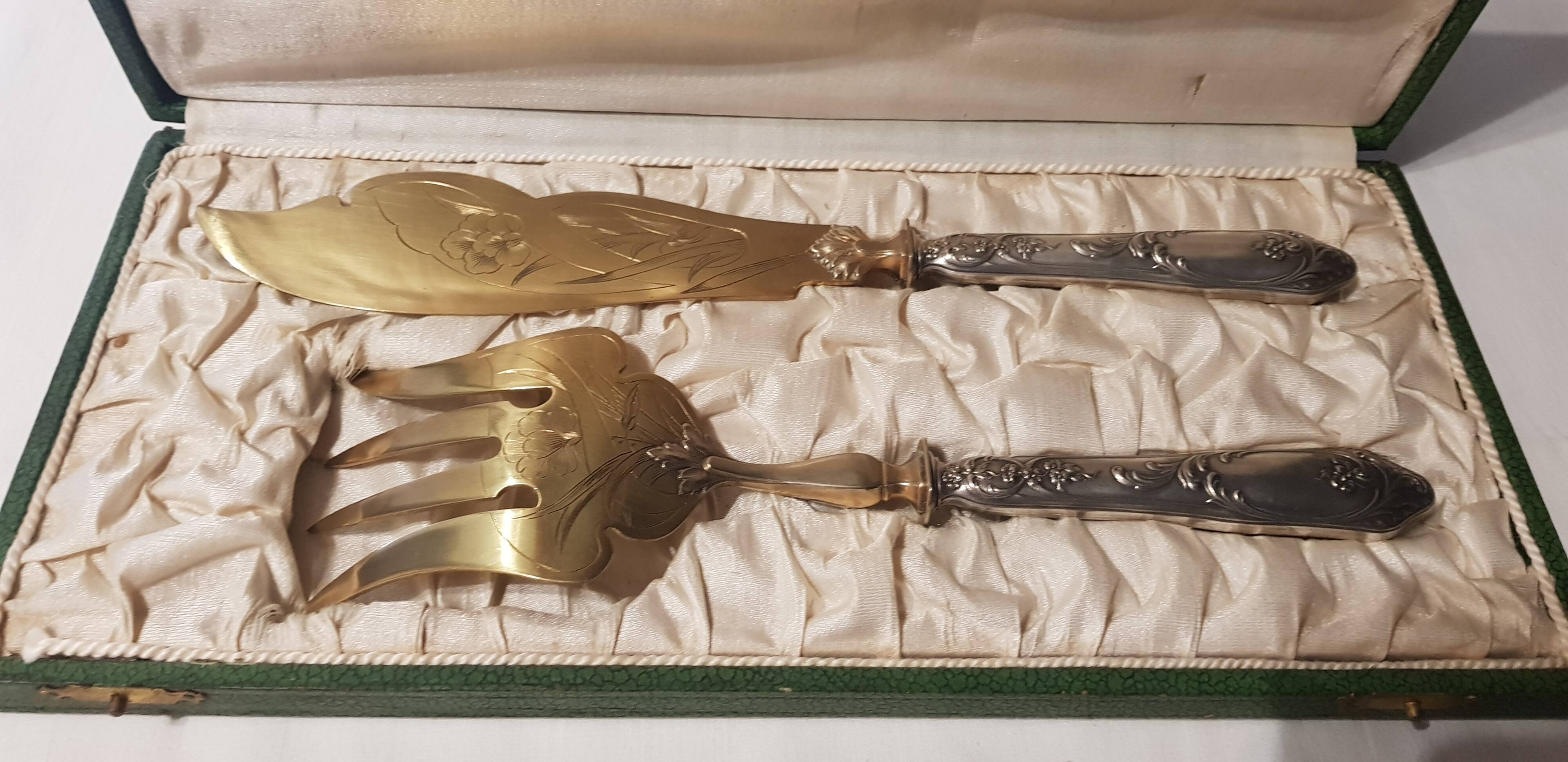 Silver-gilt metal fish service