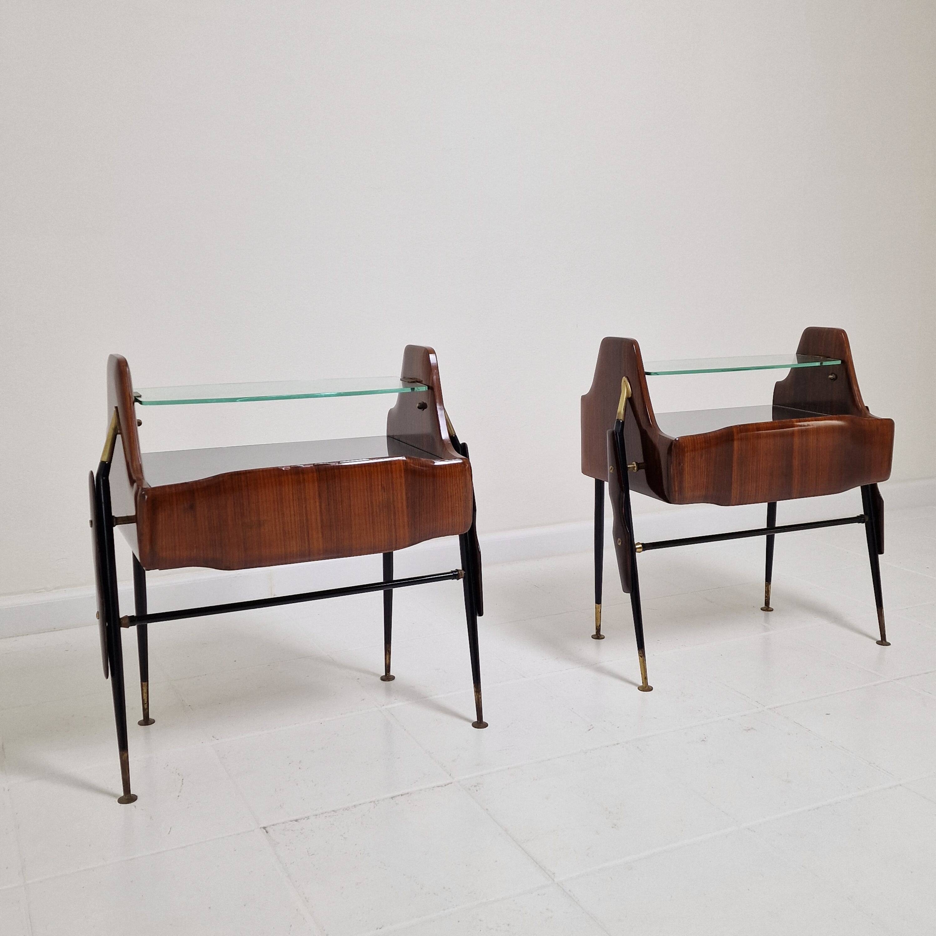 Ico Parisi Style Bedside Tables or Nightstands, Italy 1950's